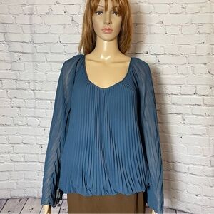 Studio M Blue Long Sleeve Front Chiffon Blouse Size L